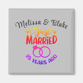 Anpassade namn Silver på 25:e Bröllop-årsdagen Magnet