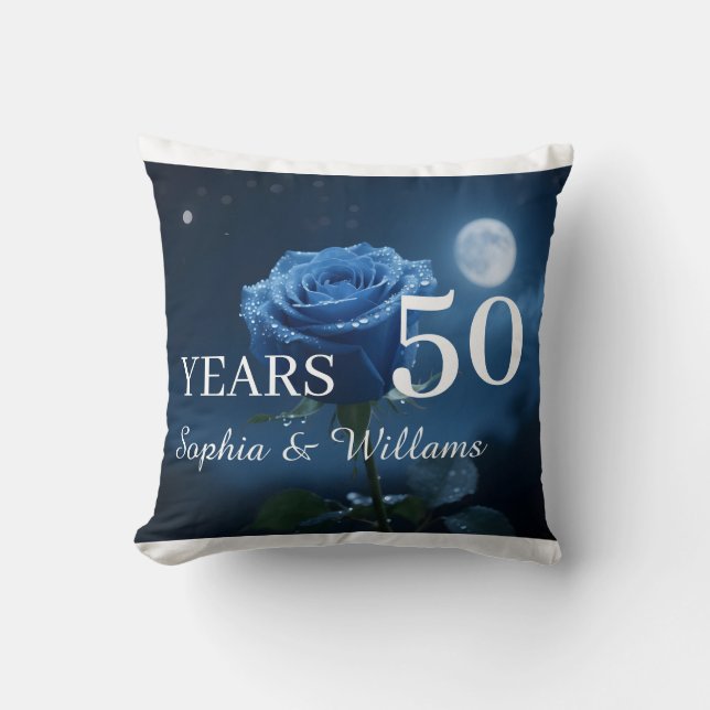 Anpassade Namn & Speciella År Romantisk Blå Ros  Kudde (Framsida)