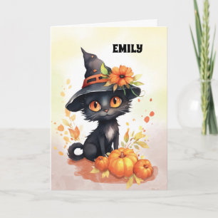 Anpassade Namn Sweet Halloween Cat Kort