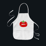 Anpassade namn ungar som lagar apron med röd tomat barnförkläde<br><div class="desc">Anpassade namn barn som lagar apron med röd tomatikon. Vegetabilisk vektordesign. Hälsosam matlagning och bakande aproner för barn. Gnugga små BBQ-aproner i vit gult och khaki beige. Cute-favoritgåva för Födelsedagsfest. Även trevligt för konst och hantverk, målning eller teckning. Lägg till namn av underordnad. Unisex, lämplig för liten kock eller flicka....</div>