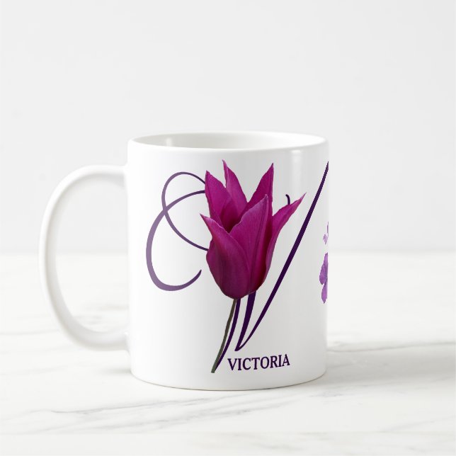 Anpassade namn Victoria monogram blommigt för söt Kaffemugg (Vänster)