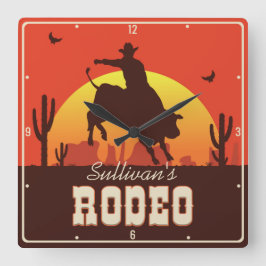 Anpassade NAMN Western Cowboy Bull Rider Rodeo Fyrkantig Klocka