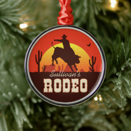 Anpassade NAMN Western Cowboy Bull Rider Rodeo Julgransprydnad Metall
