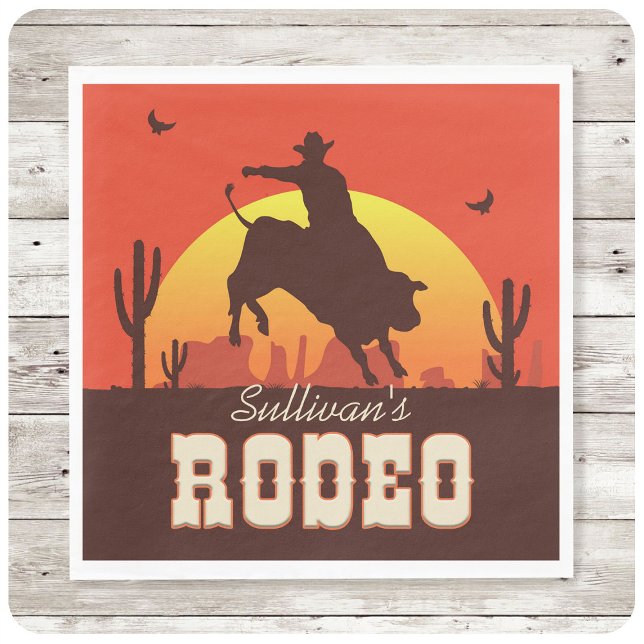 Anpassade NAMN Western Cowboy Bull Rider Rodeo Pappersservett (Skapare uppladdad)