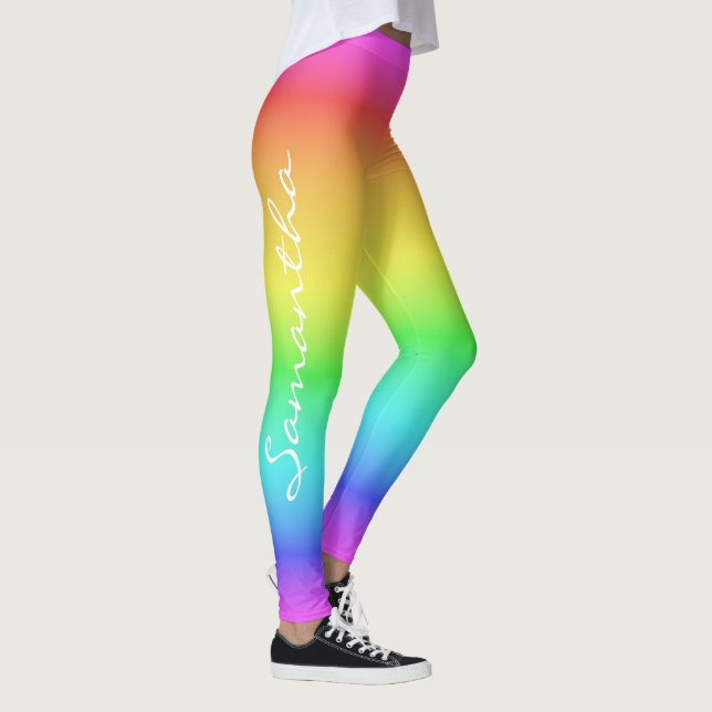 Anpassade namnbalkar för regnbågsövertoning leggings (Höger)