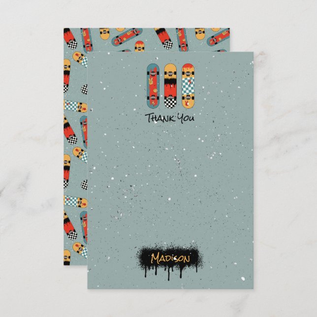 Anpassade namnnycklar för Retro Skateboard Blue Co Tack Kort (Fram/baksida)