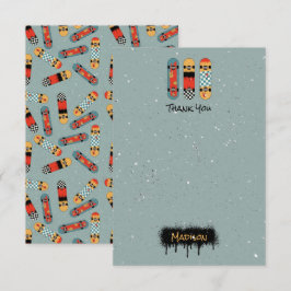 Anpassade namnnycklar för Retro Skateboard Blue Co Tack Kort