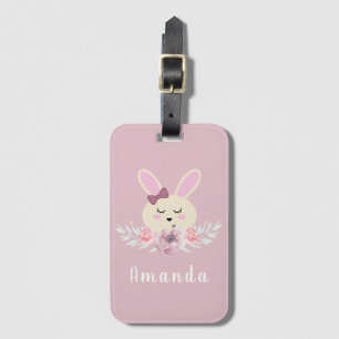 Anpassade namnsökare för Girls Cute Lila Bunny Bagagebricka