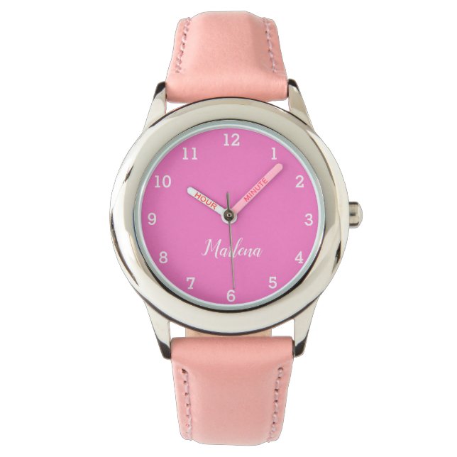 Anpassade namnsökningar för Girls Cute Modern Rosa Armbandsur (Framsida)