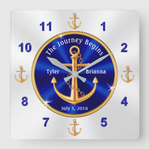 Anpassade Nautical Wedding Gifts Anchor Fyrkantig Klocka