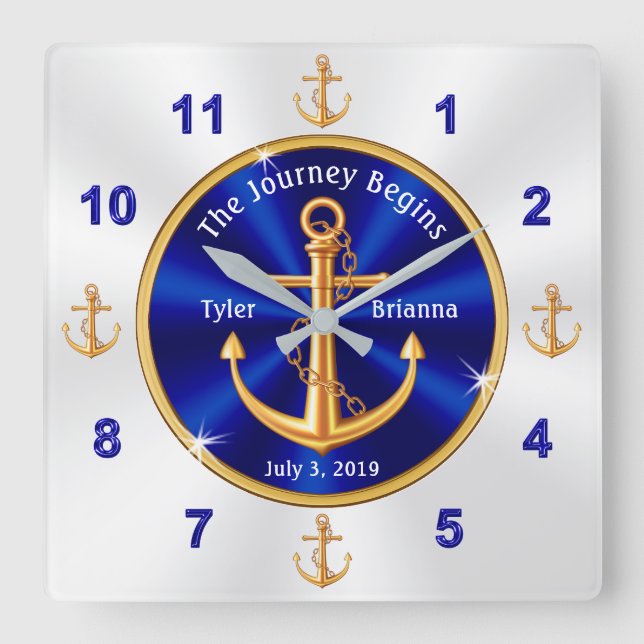 Anpassade Nautical Wedding Gifts Anchor Fyrkantig Klocka (Framsida)