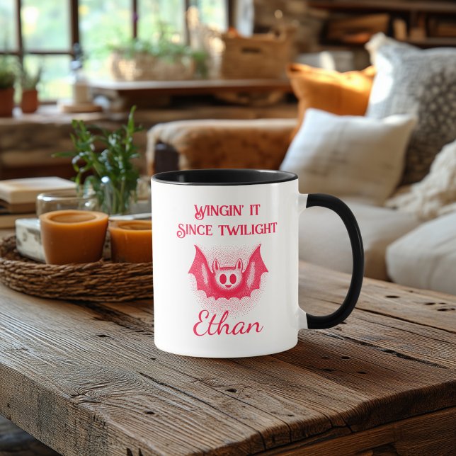 Anpassade Neon Halloween Mugg - Red Fladdermus Des (Skapare uppladdad)