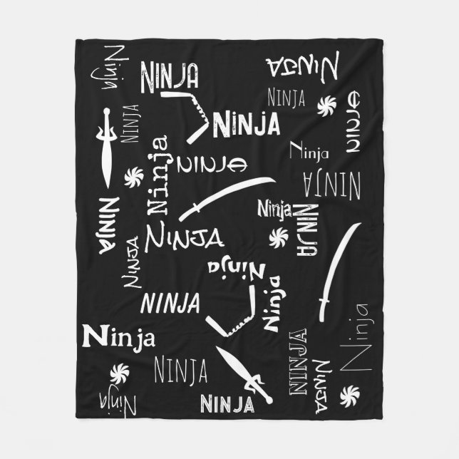 Anpassade Ninja Black White Katana Mönster Fleecefilt (Framsidan)