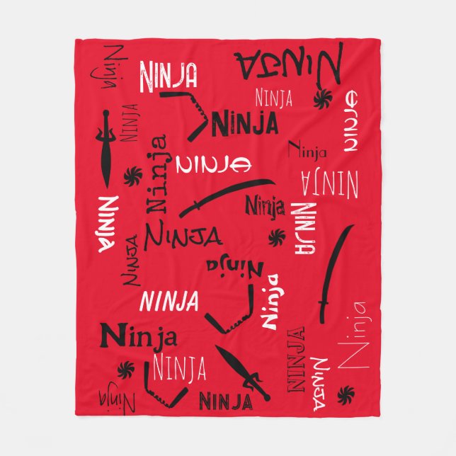 Anpassade Ninja Red Black White Katana Mönster Fleecefilt (Framsidan)