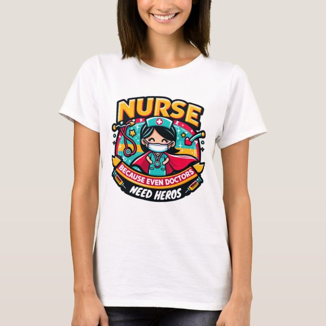 Anpassade Nurse Superhjälte Cape T-Shirt (Framsida)