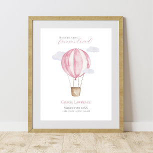 Anpassade Nursery Watercolor Rosa Luft Balloon Poster