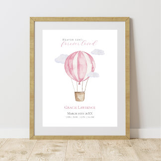 Anpassade Nursery Watercolor Rosa Luft Balloon Poster