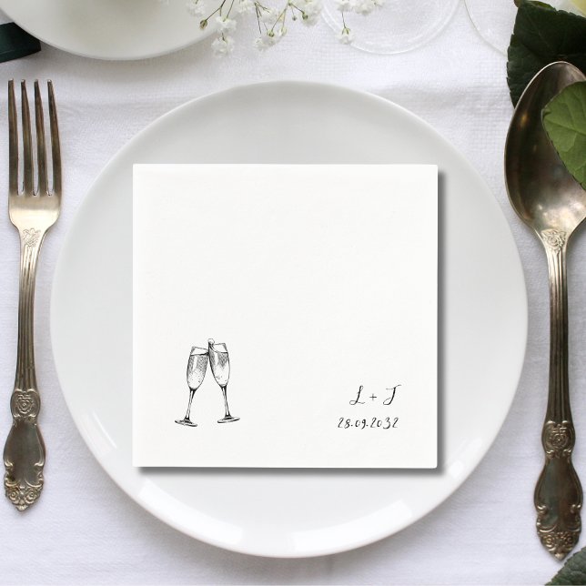 Anpassade Nyckfulla Vinglas Initialer Bröllop Pappersservett (Custom whimsical wine glasses initials wedding napkins add playful personalized charm to receptions.)