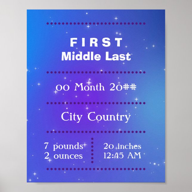 Anpassade nyfödd baby lila blått poster (Framsidan)