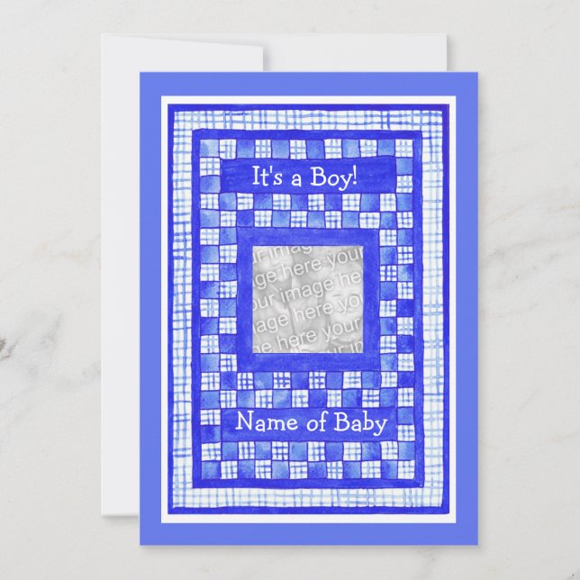 Anpassade Nyfödd bebis Boy-annons-fotokort Meddelande (Framsida)