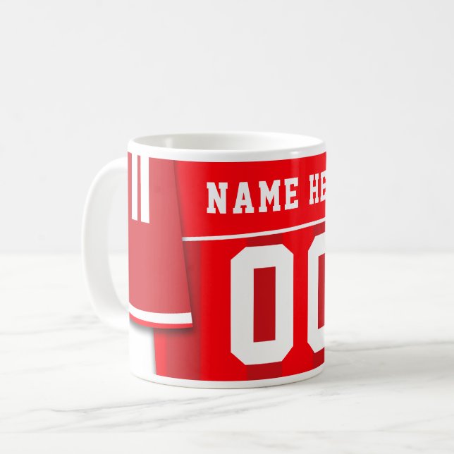 Anpassade Ocer Footy Jersey Mugg, Röd Kaffemugg (Framsida vänster)