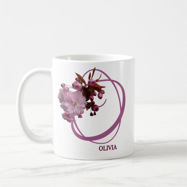 Anpassade Olivia namn rosa ros blommor boho Kaffemugg (Vänster)