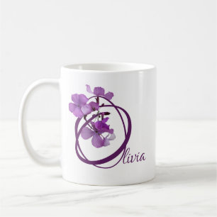 Anpassade Olivia namn söt lila blommigt söt Kaffemugg