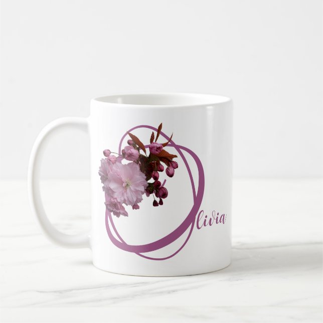 Anpassade Olivia namn söt rosa blommigt  Kaffemugg (Vänster)