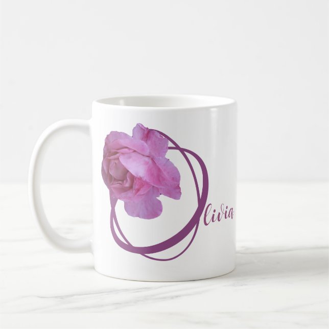 Anpassade Olivia namn söt rosa ros blommigt Kaffemugg (Vänster)