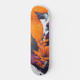 Anpassade Orange exotisk papegoja med blommor Mini Skateboard Bräda 18,5 Cm