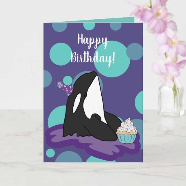 Anpassade Orca Killer Whale Birthday Kort (Orkide)