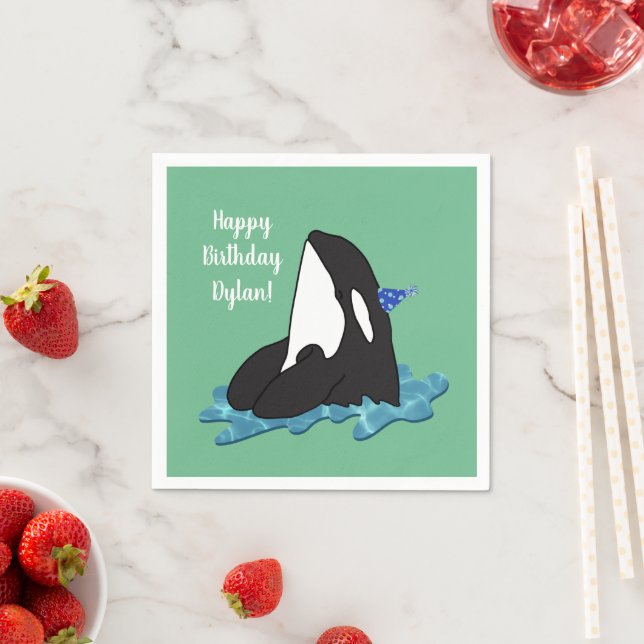 Anpassade Orca Killer Whale Birthday Pappersservett (Insitu)