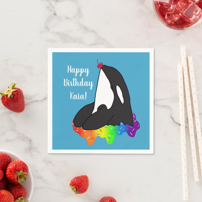 Anpassade Orca Killer Whale Birthday Pappersservett (Insitu)