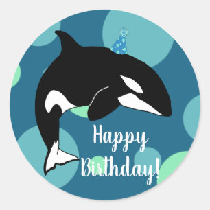 Anpassade Orca Killer Whale Birthday Runt Klistermärke