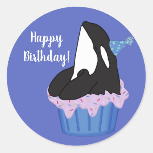 Anpassade Orca Killer Whale Birthday  Runt Klistermärke