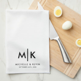 Anpassade Par Bröllop Moderna Monogram Första Boks Kökshandduk