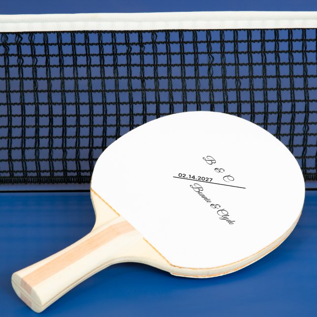 Anpassade Par Monogram Namn Datum Stylish Pingisracket (Insitu)