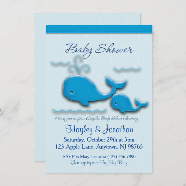Anpassade Par Whale Baby Shower Inbjudningar (Fram/baksida)