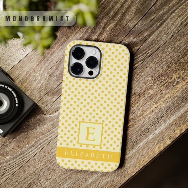 Anpassade Pastel Blek Butter Gult Polka-punkt (Customizable Pastel Pale Butter Yellow Polka Dot Case-Mate iPhone Case)