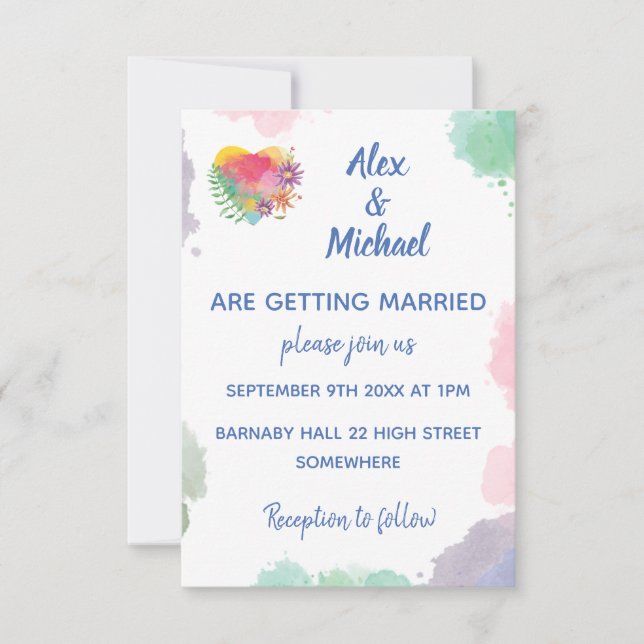 Anpassade Pastel Watercolor Kärlek Blommigt Bröllo Inbjudningar (Framsida)
