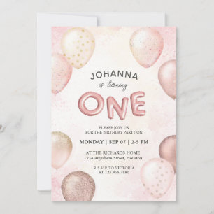 Anpassade Pastell Rosa Vita Ballonger Glitter Mono Inbjudningar