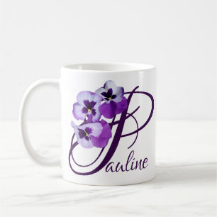 Anpassade Pauline namn lila Pansy blommigt Kaffemugg