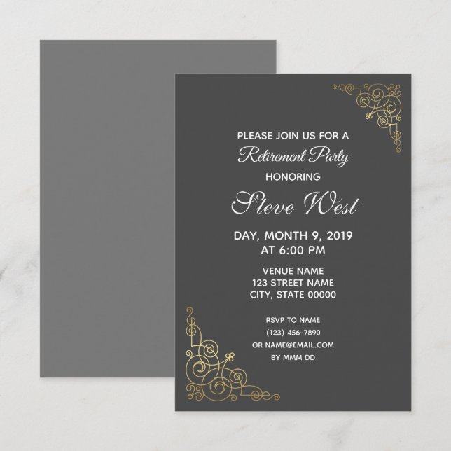 Anpassade pension inbjuder guld-filigree inbjudningar (Fram/baksida)