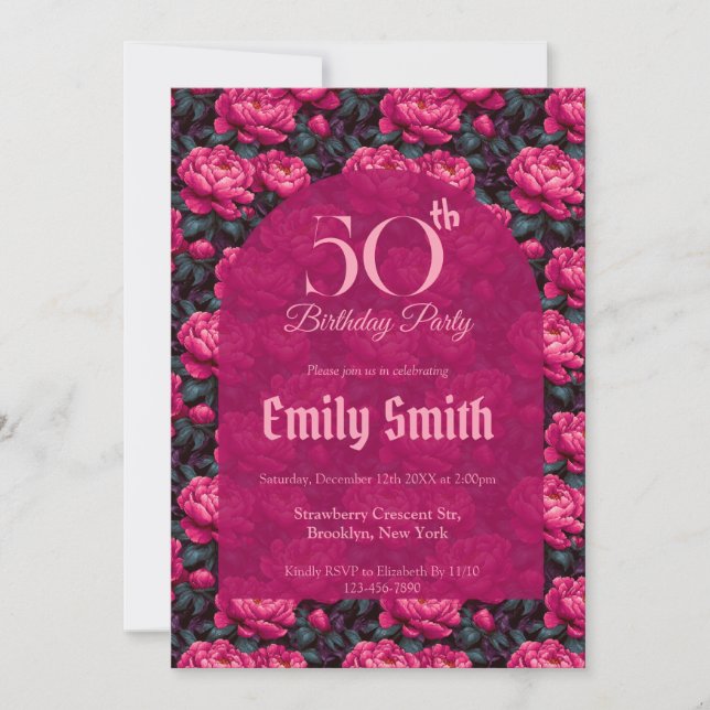 Anpassade Peonies tema 90-årsdag Inbjudningar (Framsida)