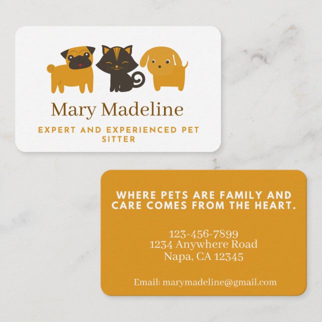 Anpassade Pet Caregiver Visitkort (Fram/baksida)