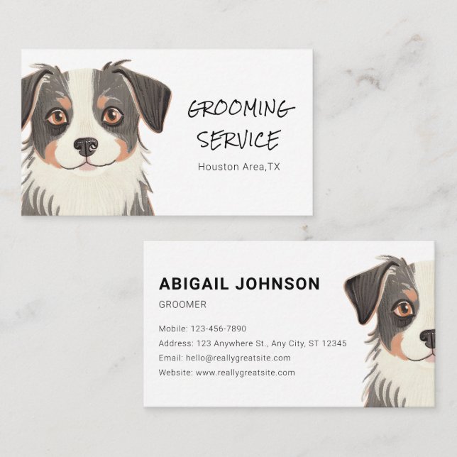 Anpassade Pet Grooming med Cute Hund design Visitkort (Fram/baksida)