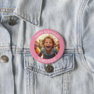 Anpassade Photo and Namn Birthday Button Knapp
