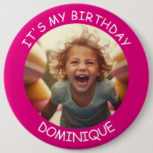 Anpassade Photo and Namn Birthday Button