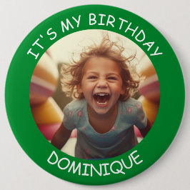 Anpassade Photo and Namn Birthday Button Knapp