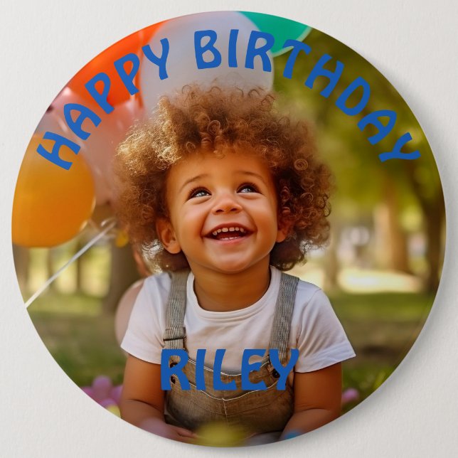 Anpassade Photo and Namn Birthday Button Knapp (Framsida)